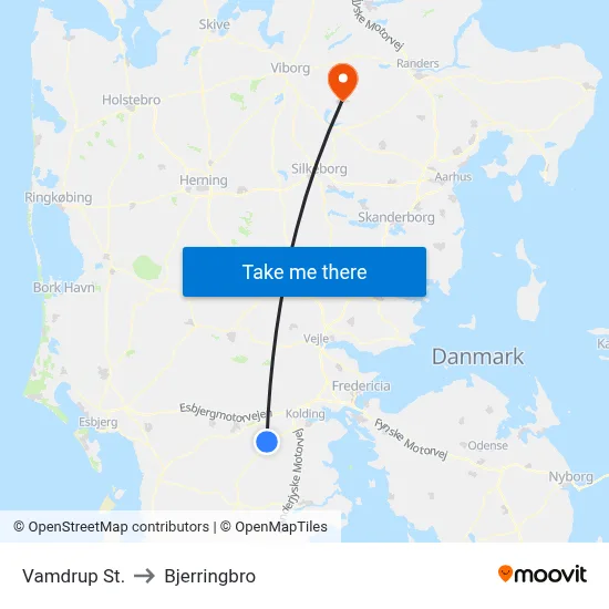 Vamdrup St. to Bjerringbro map