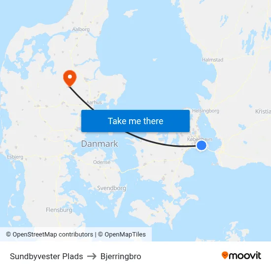 Sundbyvester Plads to Bjerringbro map