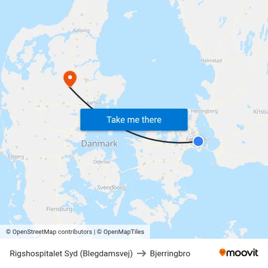 Rigshospitalet Syd (Blegdamsvej) to Bjerringbro map