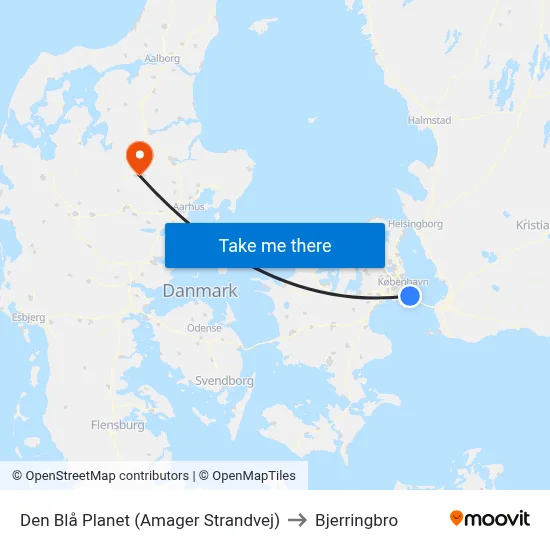 Den Blå Planet (Amager Strandvej) to Bjerringbro map