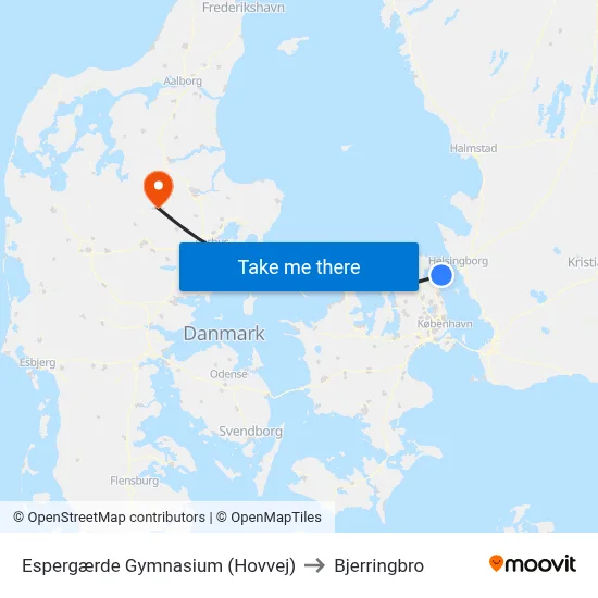 Espergærde Gymnasium (Hovvej) to Bjerringbro map