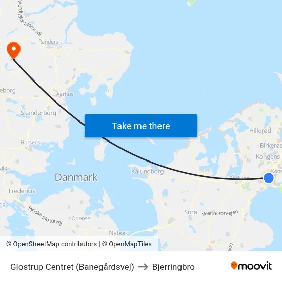 Glostrup Centret (Banegårdsvej) to Bjerringbro map