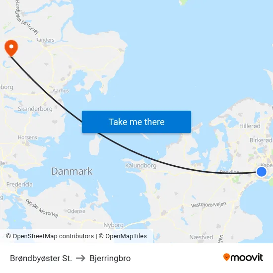 Brøndbyøster St. to Bjerringbro map