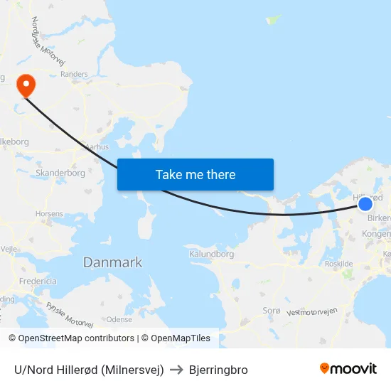 U/Nord Hillerød (Milnersvej) to Bjerringbro map