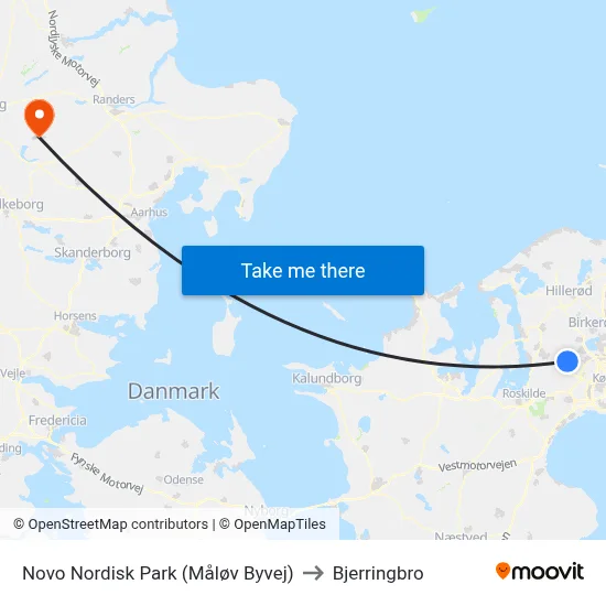 Novo Nordisk Park (Måløv Byvej) to Bjerringbro map