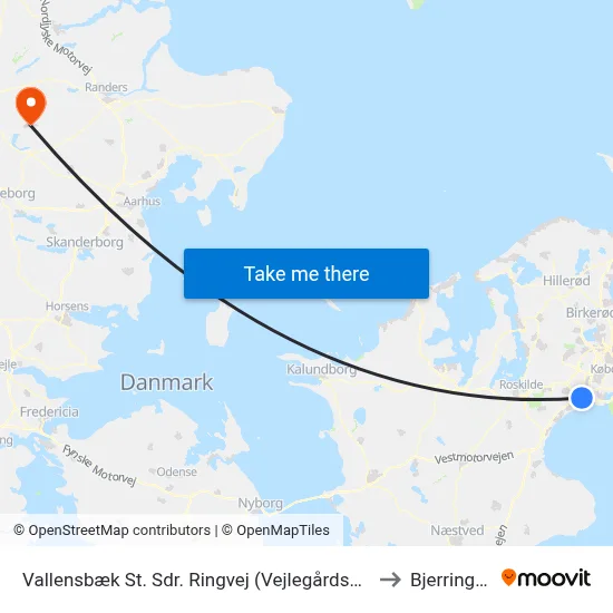 Vallensbæk St. Sdr. Ringvej (Vejlegårdsparken) to Bjerringbro map