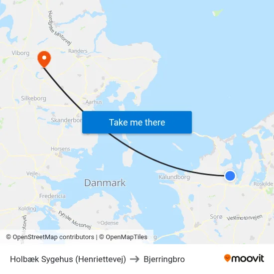 Holbæk Sygehus (Henriettevej) to Bjerringbro map