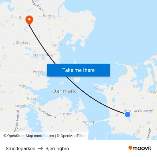 Smedeparken to Bjerringbro map