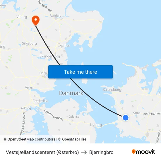 Vestsjællandscenteret (Østerbro) to Bjerringbro map