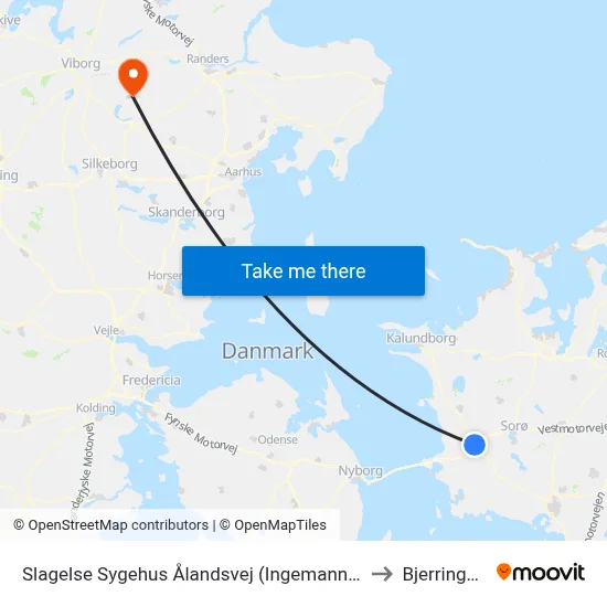 Slagelse Sygehus Ålandsvej (Ingemannsvej) to Bjerringbro map
