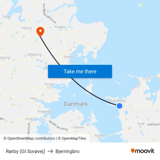 Rørby (Gl Sorøvej) to Bjerringbro map