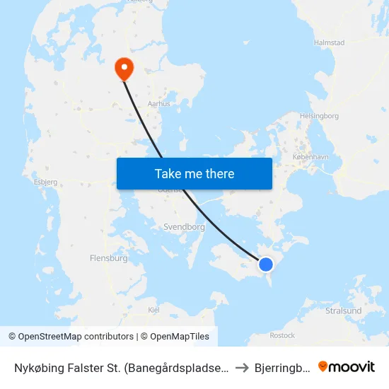 Nykøbing Falster St. (Banegårdspladsen) to Bjerringbro map