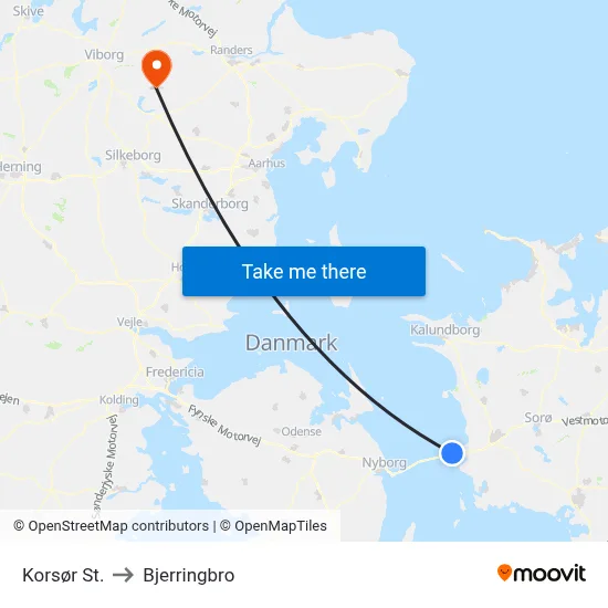 Korsør St. to Bjerringbro map