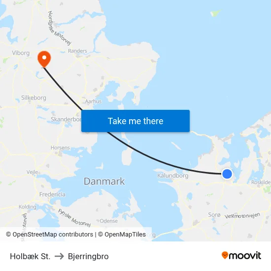 Holbæk St. to Bjerringbro map