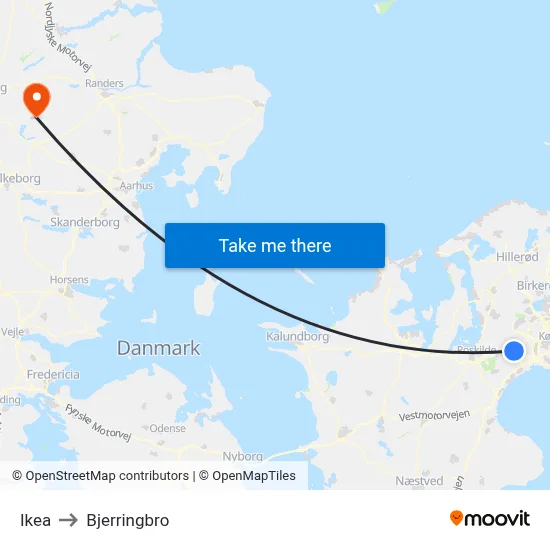 Ikea to Bjerringbro map