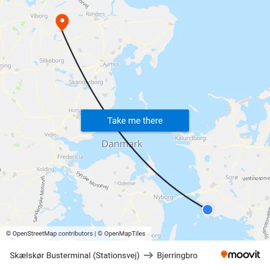 Skælskør Busterminal (Stationsvej) to Bjerringbro map