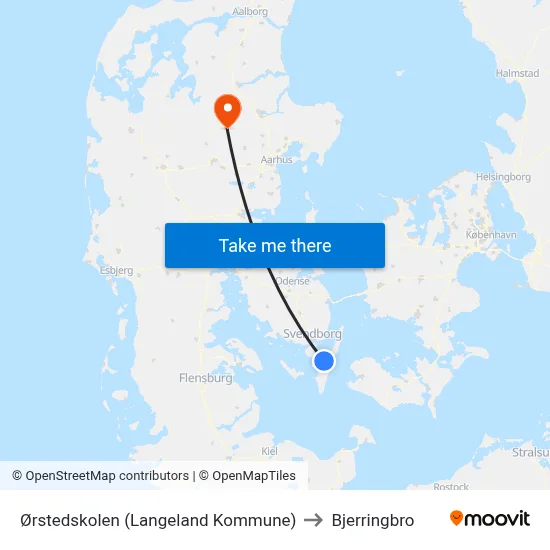 Ørstedskolen (Langeland Kommune) to Bjerringbro map