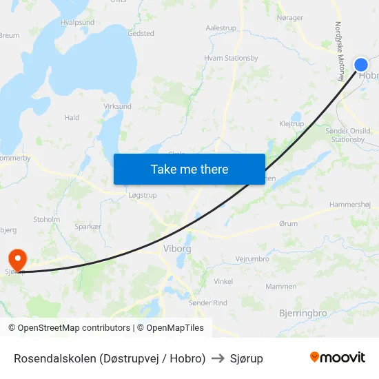Rosendalskolen (Døstrupvej / Hobro) to Sjørup map