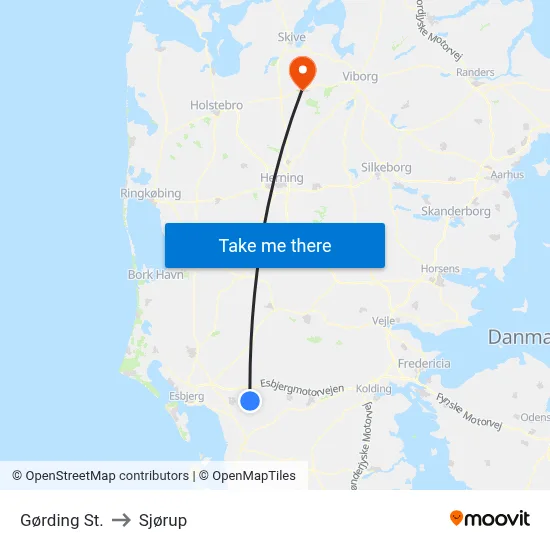 Gørding St. to Sjørup map
