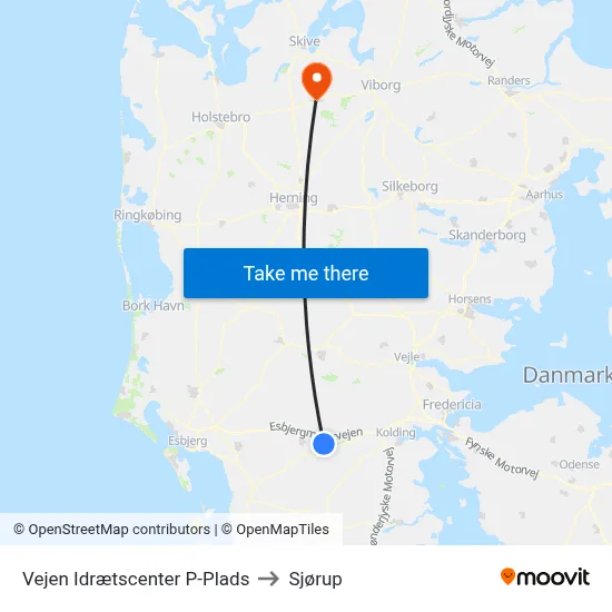 Vejen Idrætscenter P-Plads to Sjørup map