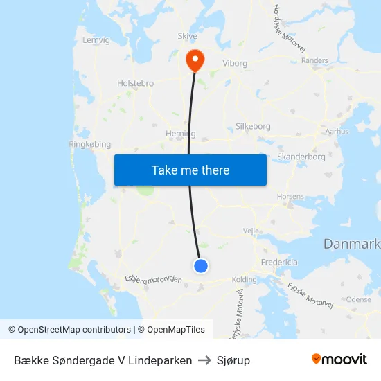 Bække Søndergade V Lindeparken to Sjørup map