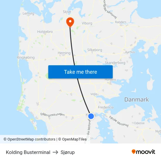Kolding Busterminal to Sjørup map