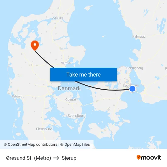 Øresund St. (Metro) to Sjørup map