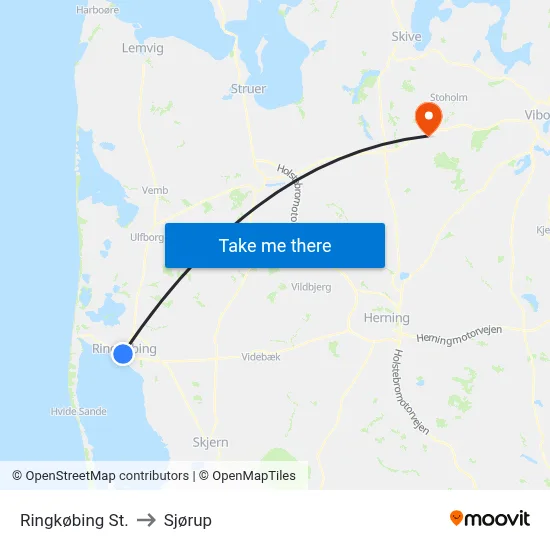 Ringkøbing St. to Sjørup map