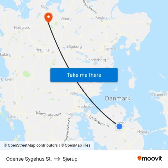 Odense Sygehus St. to Sjørup map