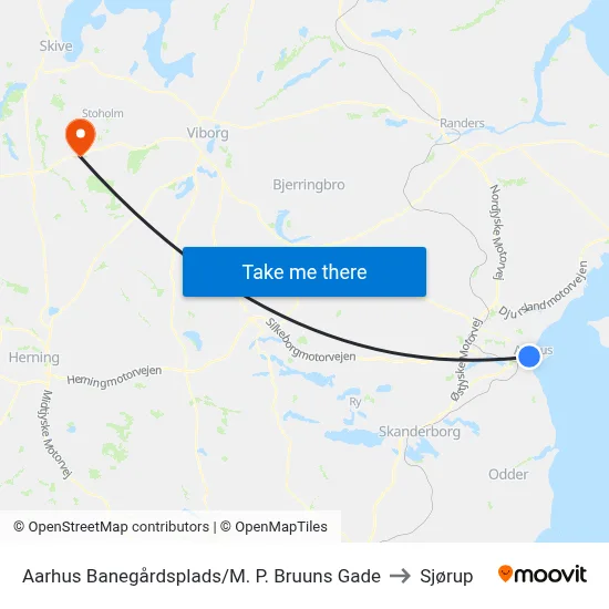 Aarhus Banegårdsplads/M. P. Bruuns Gade to Sjørup map