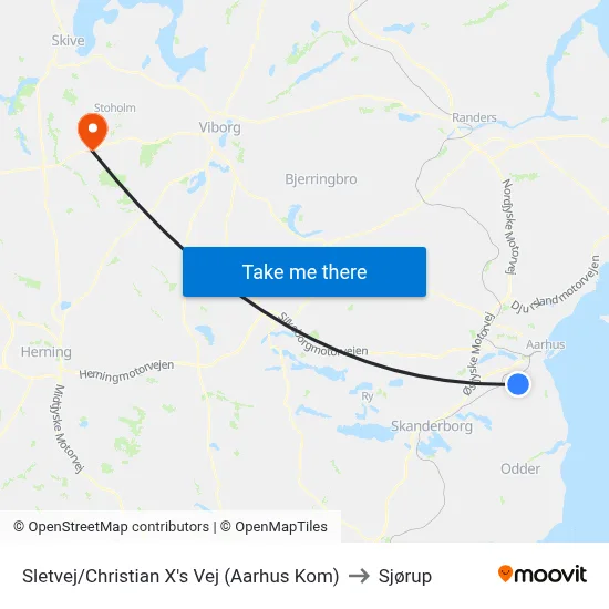 Sletvej/Christian X's Vej (Aarhus Kom) to Sjørup map