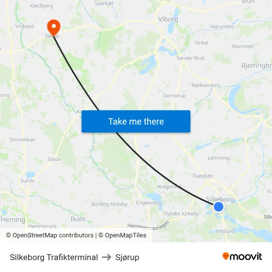 Silkeborg Trafikterminal to Sjørup map