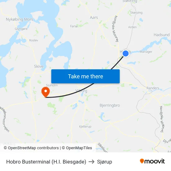 Hobro Busterminal (H.I. Biesgade) to Sjørup map