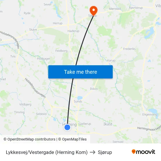 Lykkesvej/Vestergade (Herning Kom) to Sjørup map