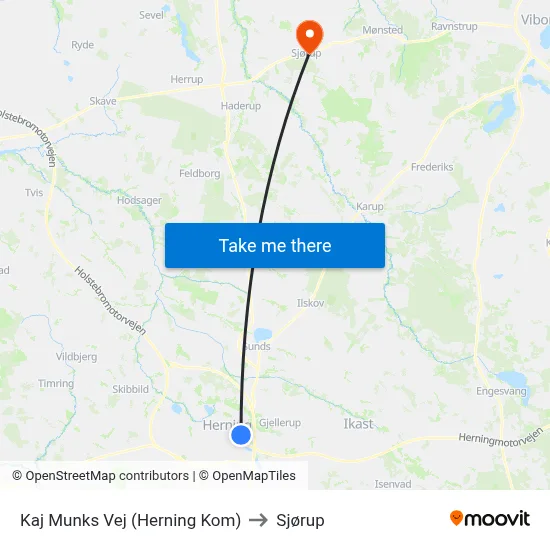 Kaj Munks Vej (Herning Kom) to Sjørup map