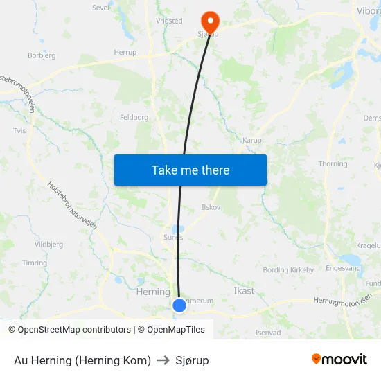 Au Herning (Herning Kom) to Sjørup map