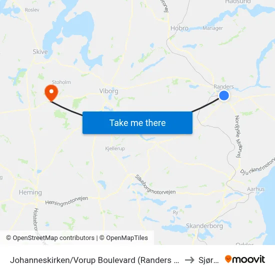 Johanneskirken/Vorup Boulevard (Randers Kom) to Sjørup map