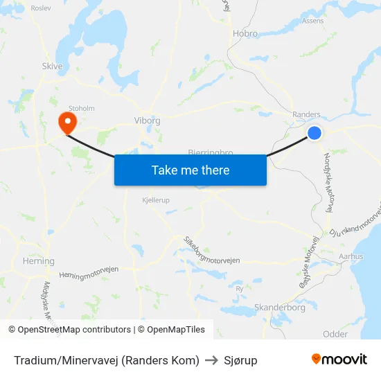 Tradium/Minervavej (Randers Kom) to Sjørup map