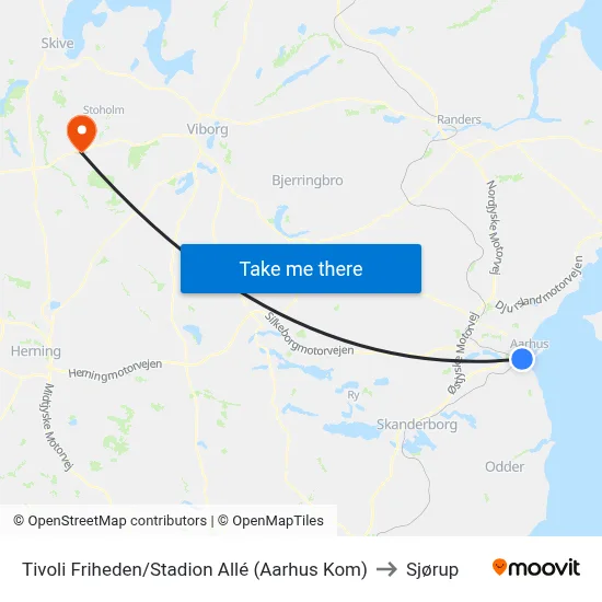 Tivoli Friheden/Stadion Allé (Aarhus Kom) to Sjørup map