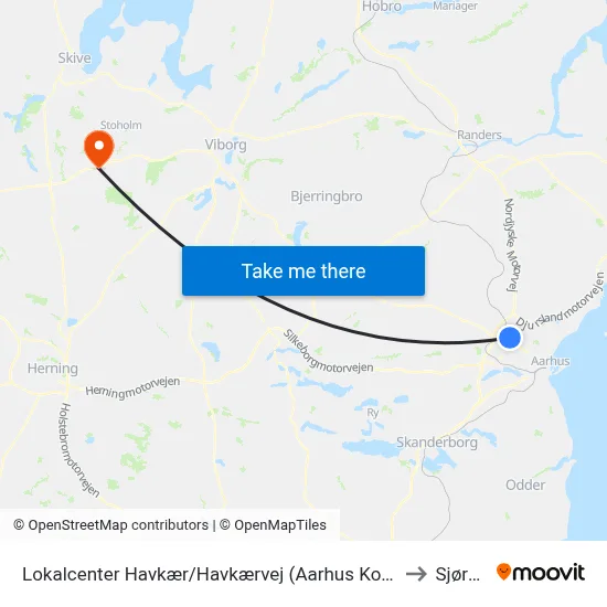 Lokalcenter Havkær/Havkærvej (Aarhus Kom) to Sjørup map