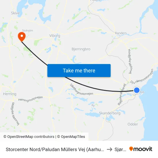 Storcenter Nord/Paludan Müllers Vej (Aarhus Kom) to Sjørup map