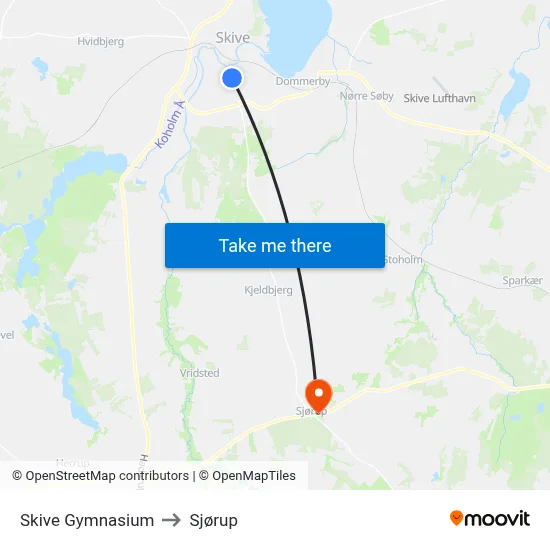 Skive Gymnasium to Sjørup map