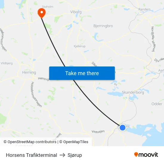 Horsens Trafikterminal to Sjørup map