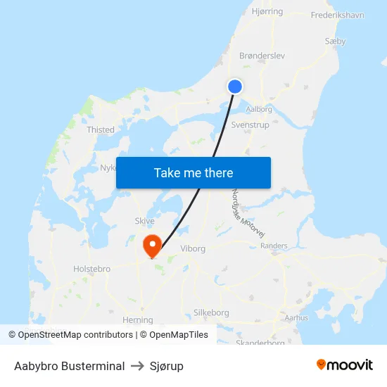 Aabybro Busterminal to Sjørup map