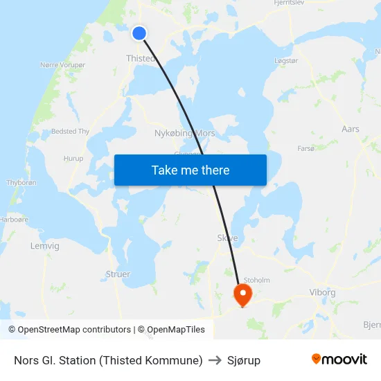Nors Gl. Station (Thisted Kommune) to Sjørup map