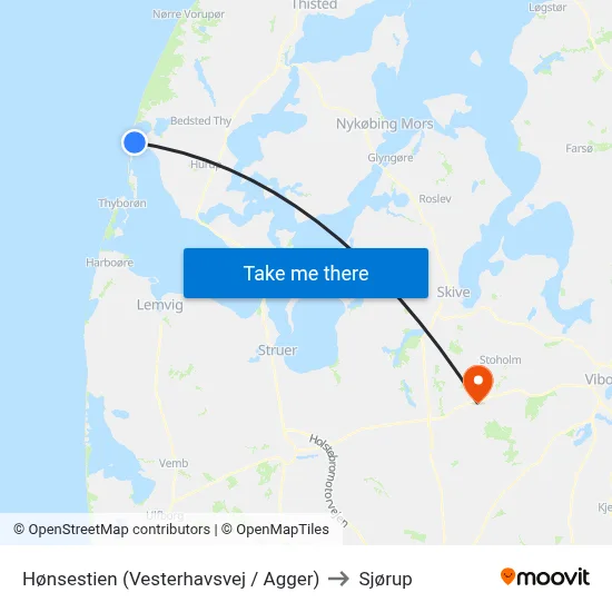 Hønsestien (Vesterhavsvej / Agger) to Sjørup map