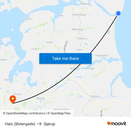 Hals (Østergade) to Sjørup map