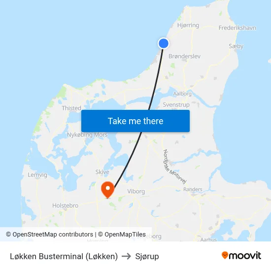 Løkken Busterminal (Løkken) to Sjørup map
