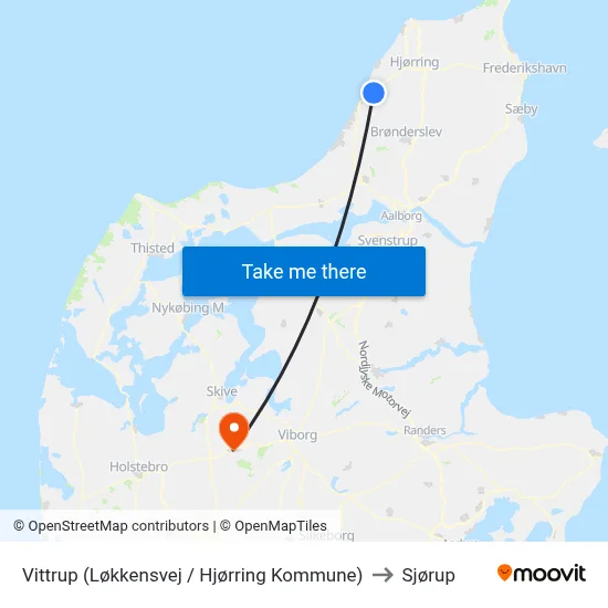 Vittrup (Løkkensvej / Hjørring Kommune) to Sjørup map