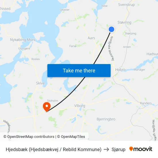 Hjedsbæk (Hjedsbækvej / Rebild Kommune) to Sjørup map